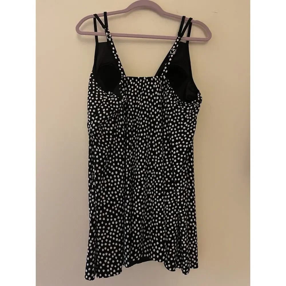 Trimshaper Tracey Black White Dots Funfetti Slimming Swim Dress NWT 22W - Picture 8 of 9